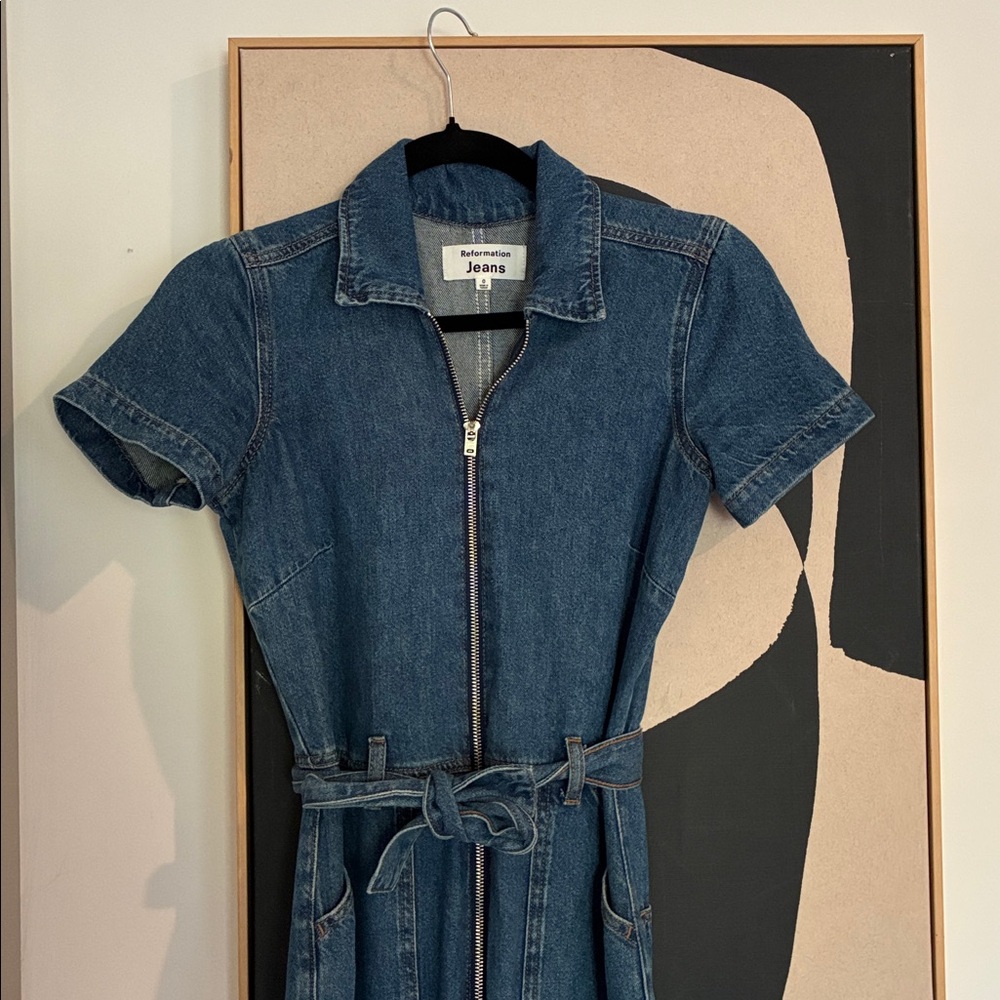 Reformation Blue Denim Maxi Jumpsuit